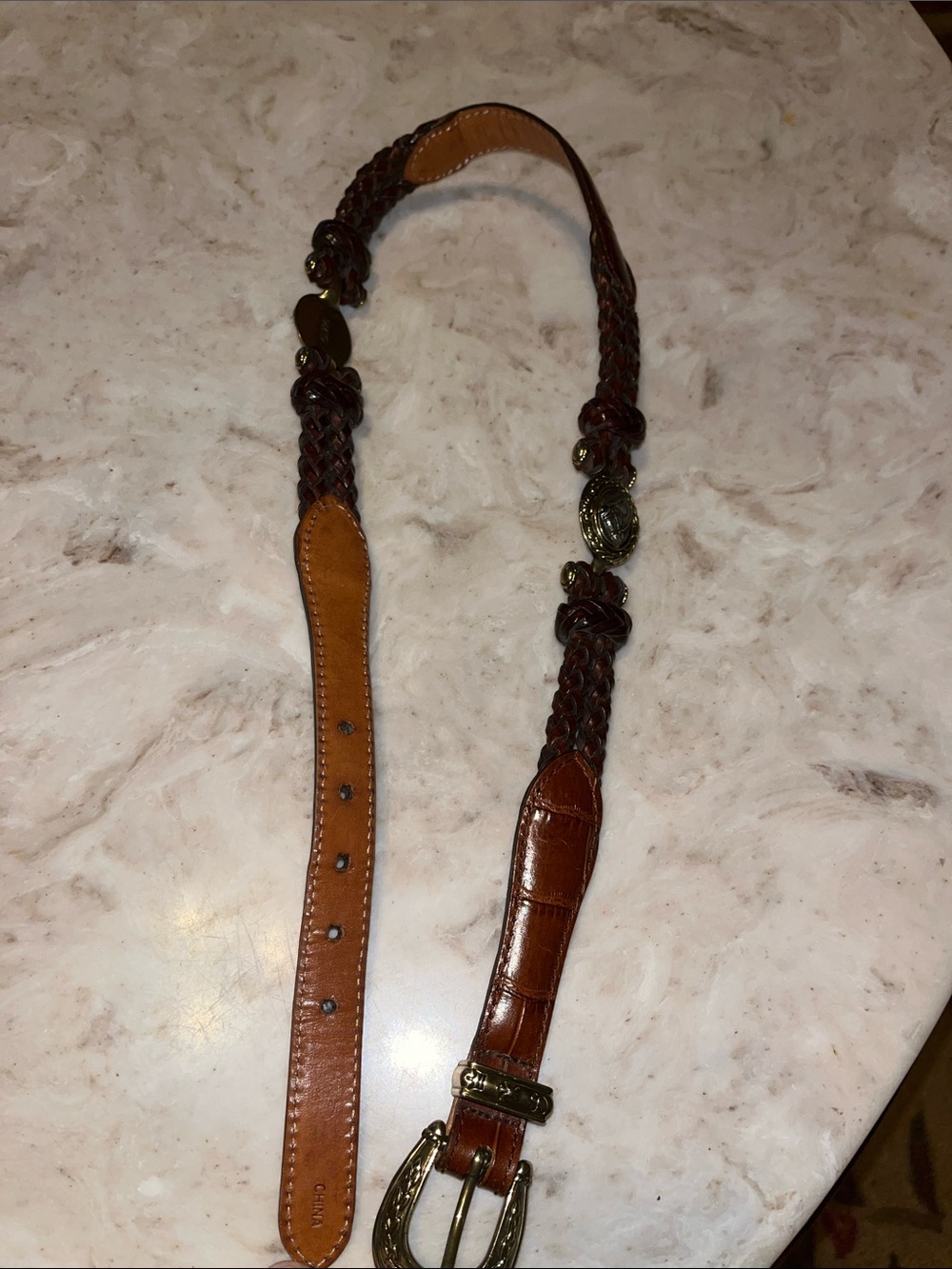 Brighton Brown Braided Leather Belt with Gold/Silver/Horse Accents
